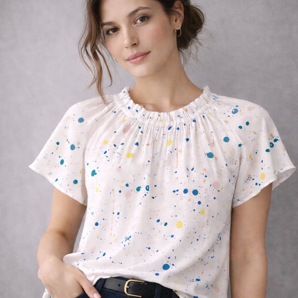 ANTHROPOLOGIE Cloth & Stone Paint Splatter Ruffle Blouse Medium